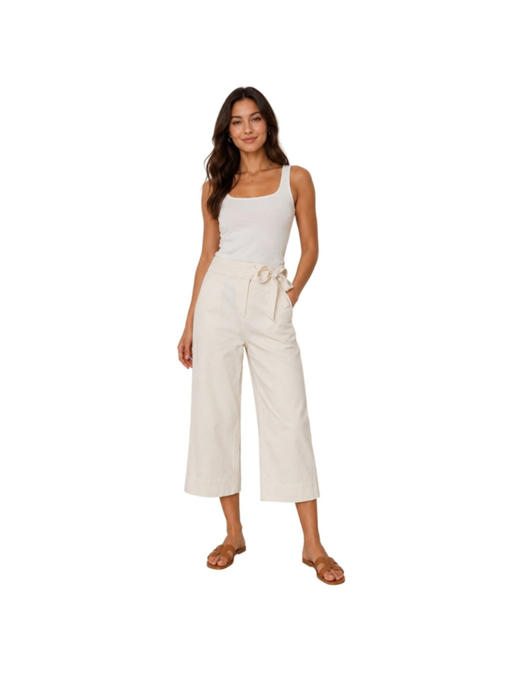 Banana republic lined cream cropped side tie dress pants 2 stretch fit career